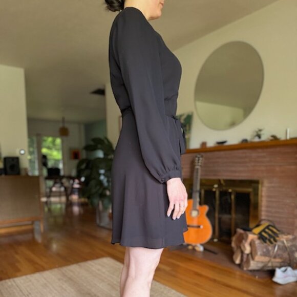 EUC classic black faux-wrap dress with tie, cute button detail at sleeve - Picture 11 of 12
